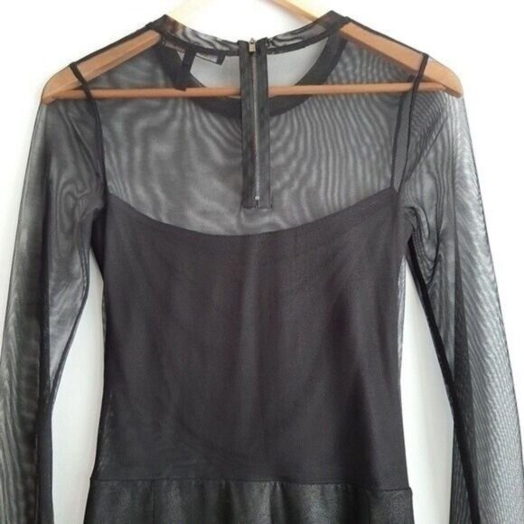 BCBGMAXAZRIA / Black Mesh Long Sleeve Fitted Short Mini Dress Sz XS - Picture 11 of 16